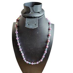 Purple & Clear Beaded Necklace With Toggle Clasp 20 Inch